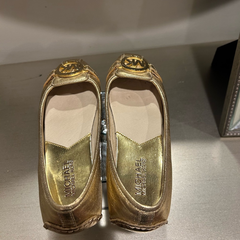 Michael Kors Metallic Gold Leather Logo Ballet Flats - Picture 4 of 7